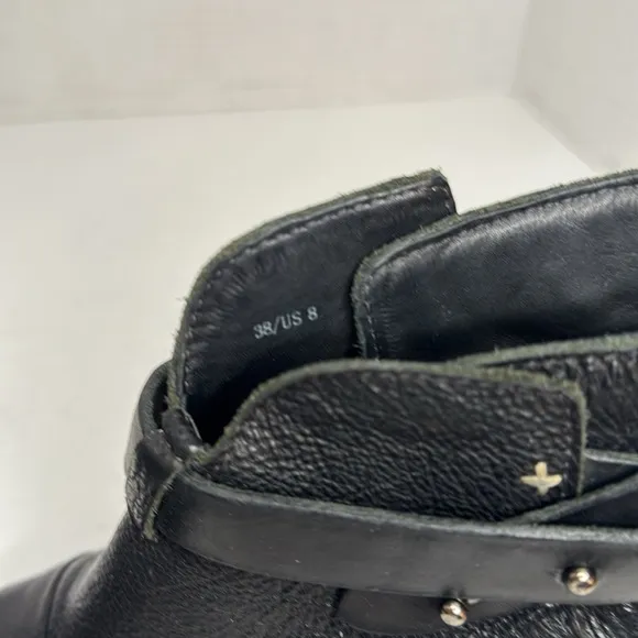 RAG &amp; BONE Women's Harrow Boot Black Leather Strap Detail 3&quot; Heel Euro 38 US 8