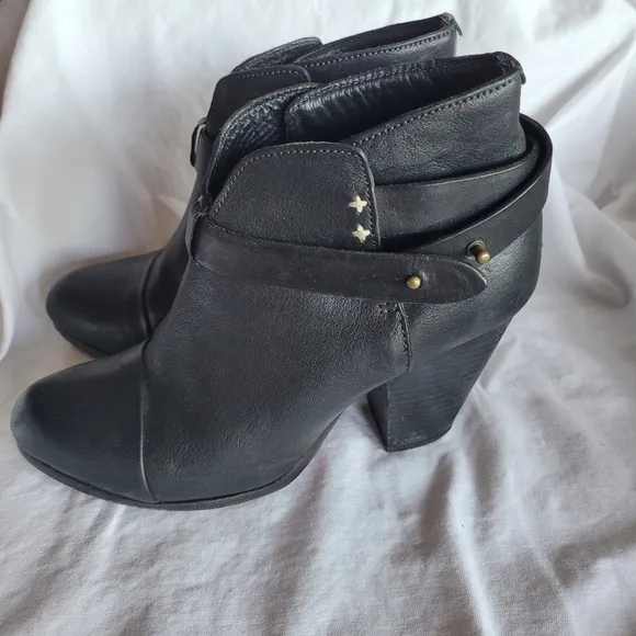 Rag &amp; Bone Womens Leather Harrow Belted Ankle Boots Black Size 38.5 / 8.…