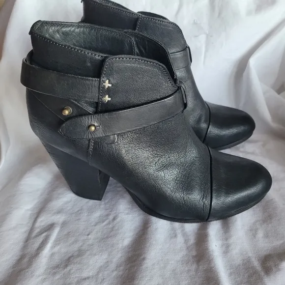 Rag &amp; Bone Womens Leather Harrow Belted Ankle Boots Black Size 38.5 / 8.…