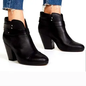Rag &amp; Bone Womens Leather Harrow Belted Ankle Boots Black Size 38.5 / 8.…