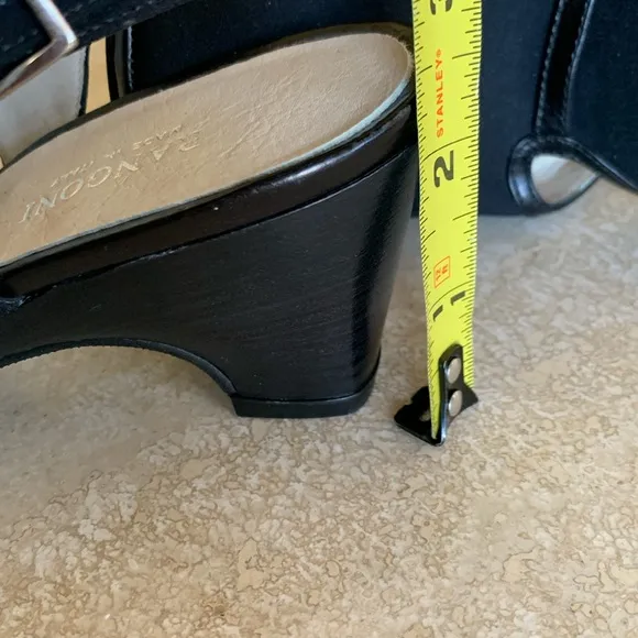 RANGONI black sling backs, fabric with leather trim, 2.5” heel 6.5 EUC