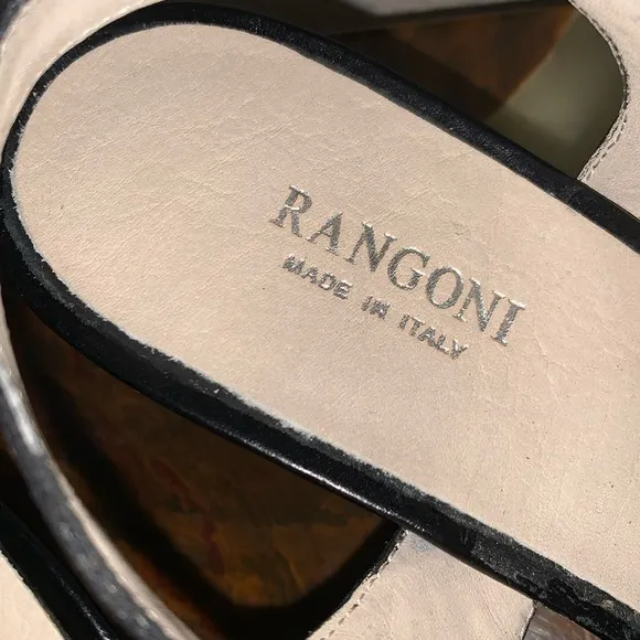 RANGONI black sling backs, fabric with leather trim, 2.5” heel 6.5 EUC