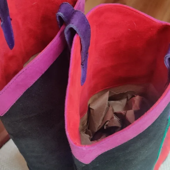 RARE Anne Klein Couture Cowboy Boots – Size 8.5 – Multi Color Leather/Suede