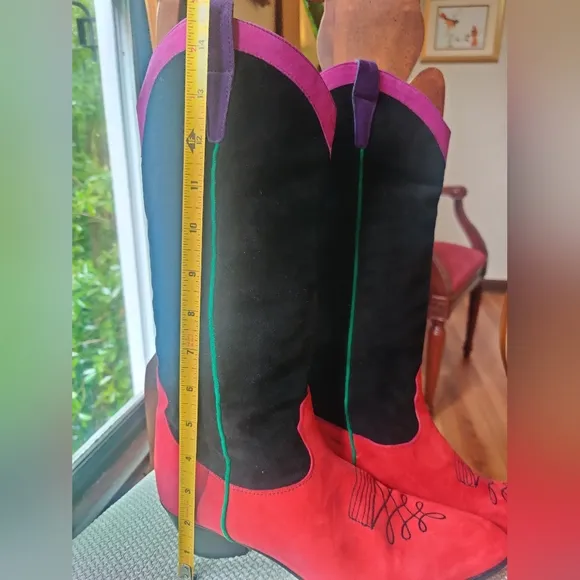 RARE Anne Klein Couture Cowboy Boots – Size 8.5 – Multi Color Leather/Suede