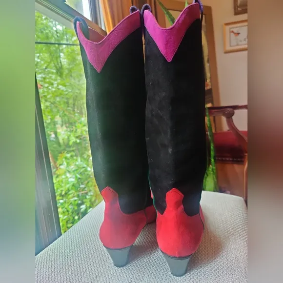 RARE Anne Klein Couture Cowboy Boots – Size 8.5 – Multi Color Leather/Suede
