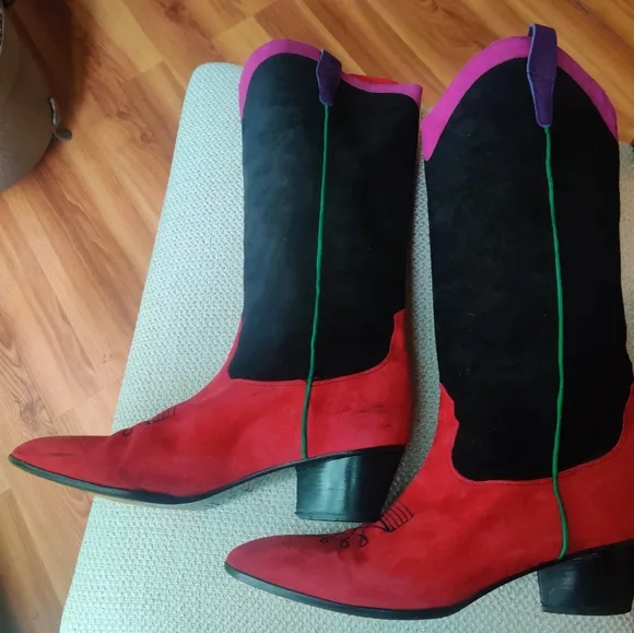 RARE Anne Klein Couture Cowboy Boots – Size 8.5 – Multi Color Leather/Suede