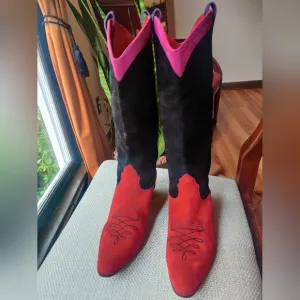RARE Anne Klein Couture Cowboy Boots – Size 8.5 – Multi Color Leather/Suede