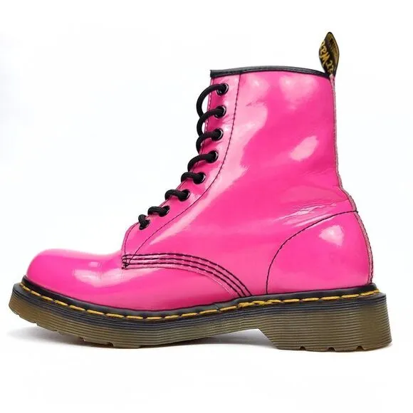 RARE Dr. Martens 1460 Hot Pink Patent Leather Combat Boots High Top Womens 7 Y2K