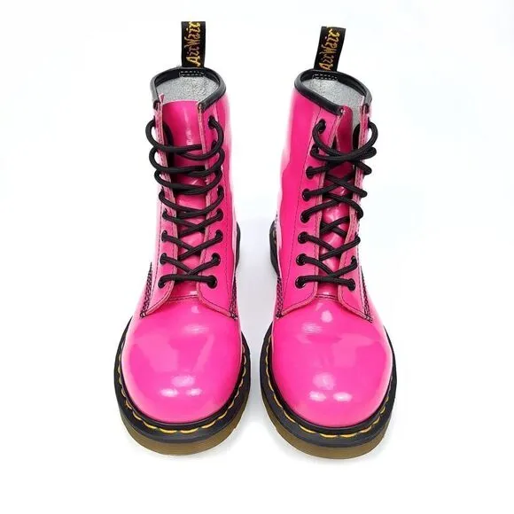 RARE Dr. Martens 1460 Hot Pink Patent Leather Combat Boots High Top Womens 7 Y2K