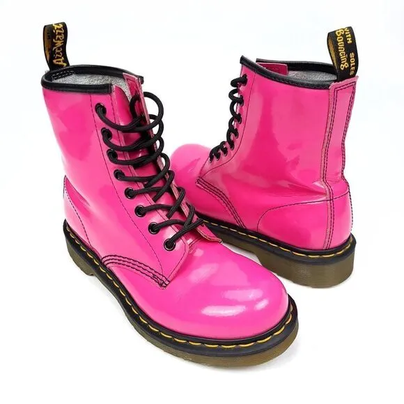 RARE Dr. Martens 1460 Hot Pink Patent Leather Combat Boots High Top Womens 7 Y2K