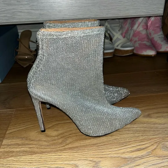 RAYE Revolve Silver Mesh Ankle Boots 8.5