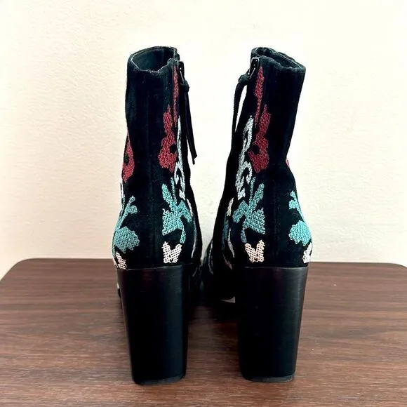 Rebecca Minkoff Bojana Embroidered Black Suede Boots Sz 9.5