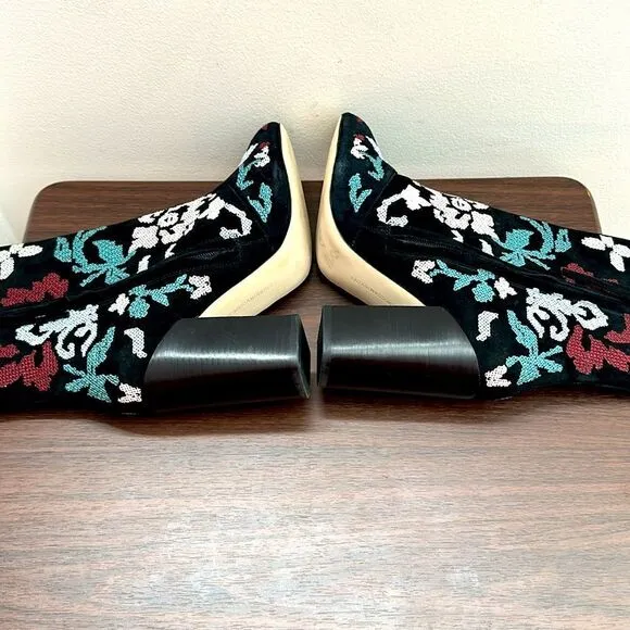 Rebecca Minkoff Bojana Embroidered Black Suede Boots Sz 9.5