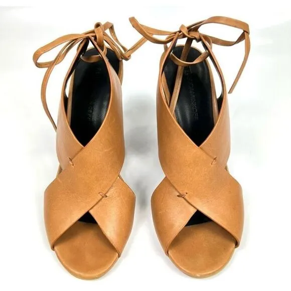 Rebecca Minkoff Leather Criss Cross Curved Wedge Sandals Tan Eden Size 6