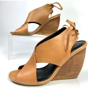 Rebecca Minkoff Leather Criss Cross Curved Wedge Sandals Tan Eden Size 6