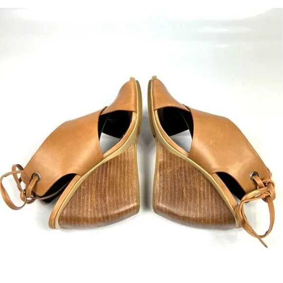 Rebecca Minkoff Leather Criss Cross Curved Wedge Sandals Tan Eden Size 6