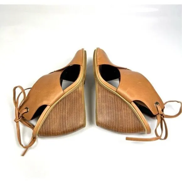 Rebecca Minkoff Leather Criss Cross Curved Wedge Sandals Tan Eden Size 6