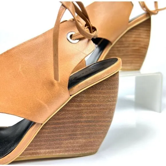 Rebecca Minkoff Leather Criss Cross Curved Wedge Sandals Tan Eden Size 6