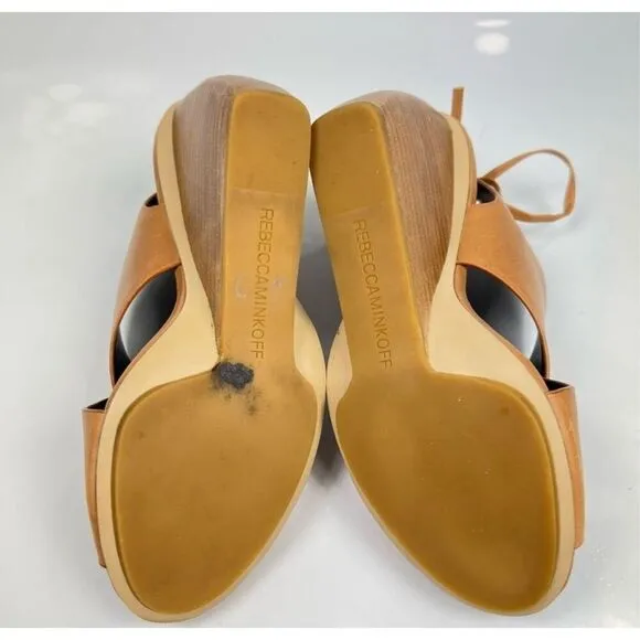 Rebecca Minkoff Leather Criss Cross Curved Wedge Sandals Tan Eden Size 6