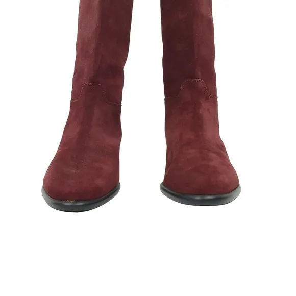 Red Suede Leather Fashion Knee High Boots Womens Size 7.5 Pedro Made In Spain