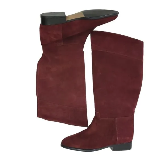Red Suede Leather Fashion Knee High Boots Womens Size 7.5 Pedro Made In Spain
