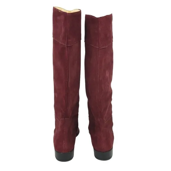 Red Suede Leather Fashion Knee High Boots Womens Size 7.5 Pedro Made In Spain