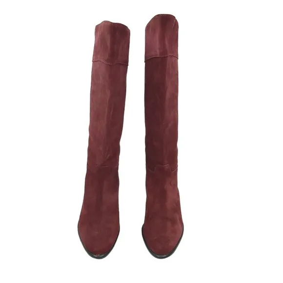 Red Suede Leather Fashion Knee High Boots Womens Size 7.5 Pedro Made In Spain