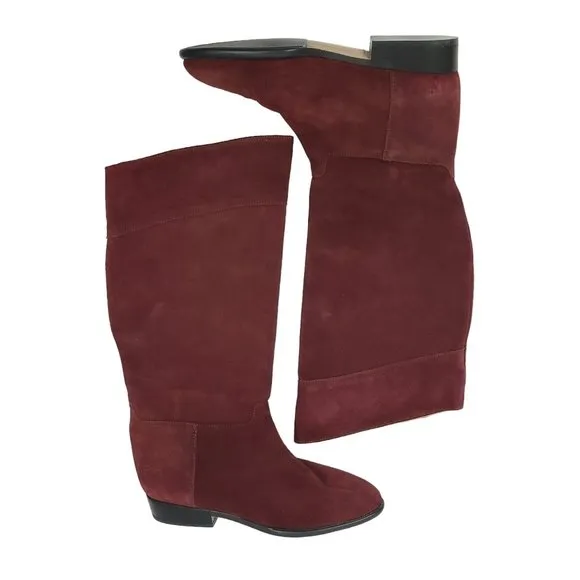 Red Suede Leather Fashion Knee High Boots Womens Size 7.5 Pedro Made In Spain