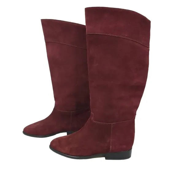 Red Suede Leather Fashion Knee High Boots Womens Size 7.5 Pedro Made In Spain