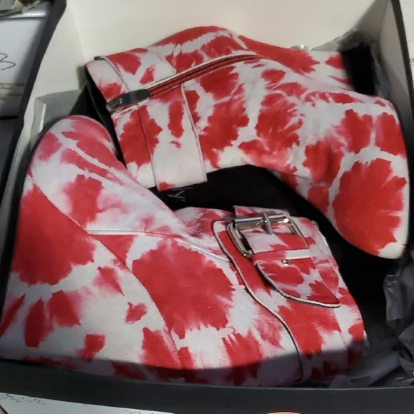Red Tie-Dye Ankle Boots