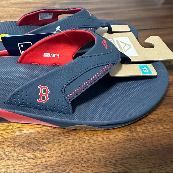 Reef Fanning X MLB Boston Red Sox Blue Men's Flip Flops Bottle Opener Size 13