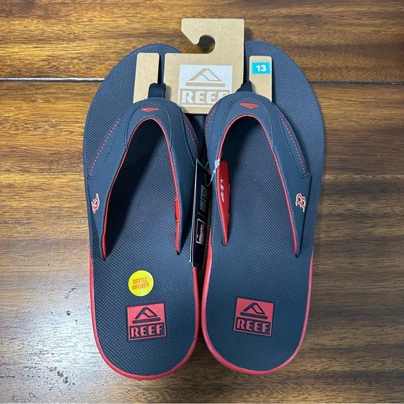 Reef Fanning X MLB Boston Red Sox Blue Men's Flip Flops Bottle Opener Size 13