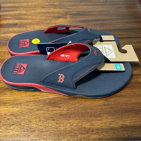 Reef Fanning X MLB Boston Red Sox Blue Men's Flip Flops Bottle Opener Size 13