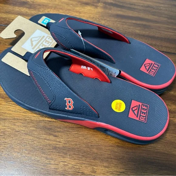 Reef Fanning X MLB Boston Red Sox Blue Men's Flip Flops Bottle Opener Size 13