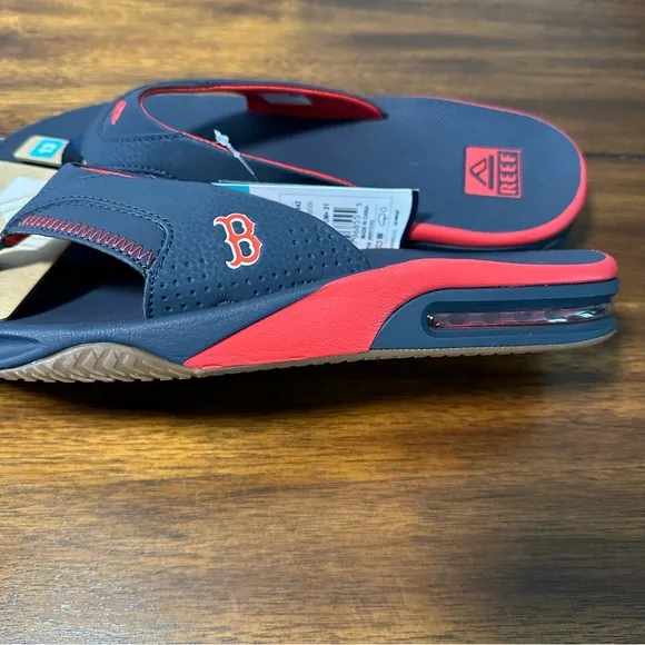 Reef Fanning X MLB Boston Red Sox Blue Men's Flip Flops Bottle Opener Size 13