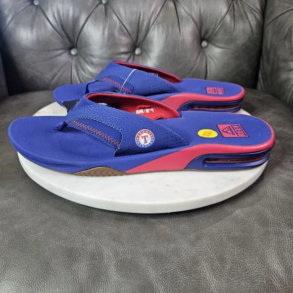 REEF FANNING X MLB TEXAS RANGERS MENS 13 NAVY BLUE/RED FLIP FLOPS SANDALS New