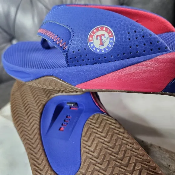 REEF FANNING X MLB TEXAS RANGERS MENS 13 NAVY BLUE/RED FLIP FLOPS SANDALS New