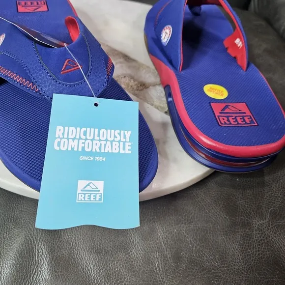 REEF FANNING X MLB TEXAS RANGERS MENS 13 NAVY BLUE/RED FLIP FLOPS SANDALS New