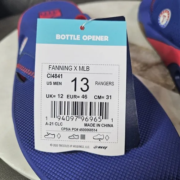 REEF FANNING X MLB TEXAS RANGERS MENS 13 NAVY BLUE/RED FLIP FLOPS SANDALS New