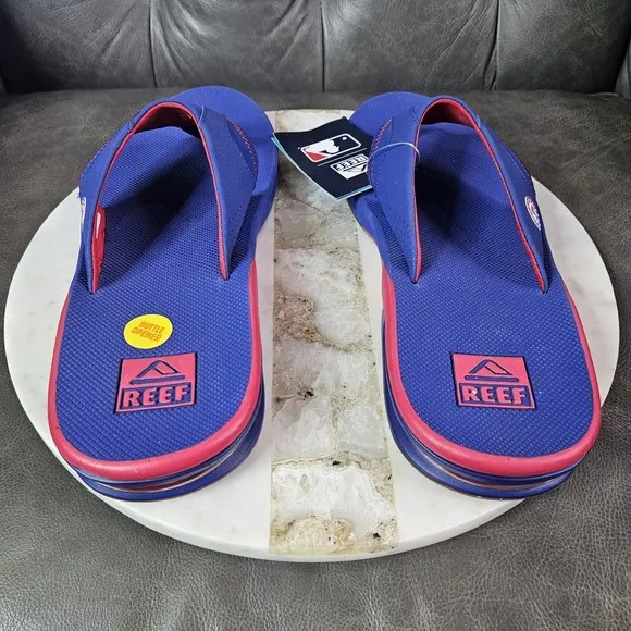 REEF FANNING X MLB TEXAS RANGERS MENS 13 NAVY BLUE/RED FLIP FLOPS SANDALS New