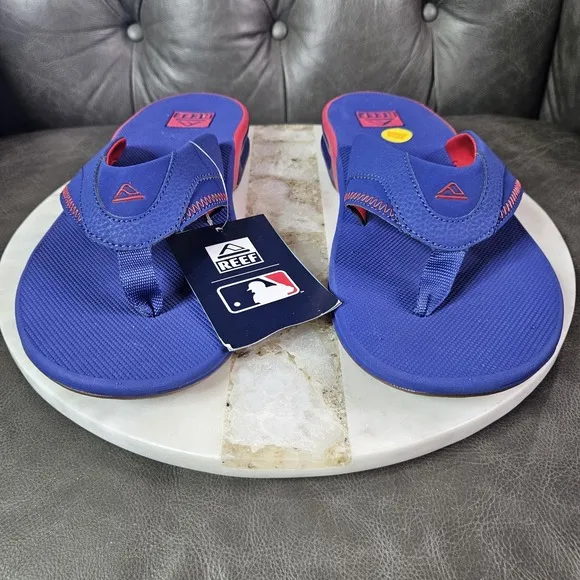 REEF FANNING X MLB TEXAS RANGERS MENS 13 NAVY BLUE/RED FLIP FLOPS SANDALS New