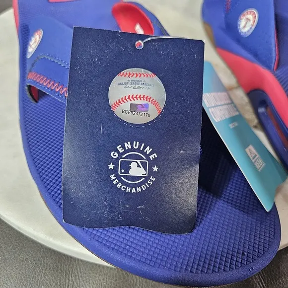 REEF FANNING X MLB TEXAS RANGERS MENS 13 NAVY BLUE/RED FLIP FLOPS SANDALS New