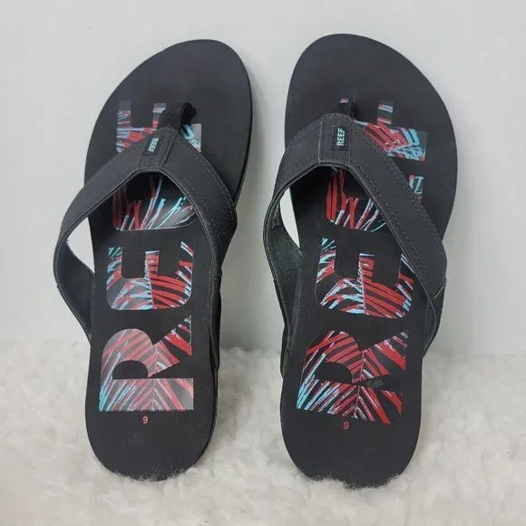 Reef Mens Newport Mens Sandals Size 6 Prints Comfort Slip On Black Flip Flops