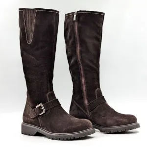 Revolve LA CANADIENNE STEVIE DARK BROWN SUEDE WATERPROOF BUCKLE KNEE BOOTS