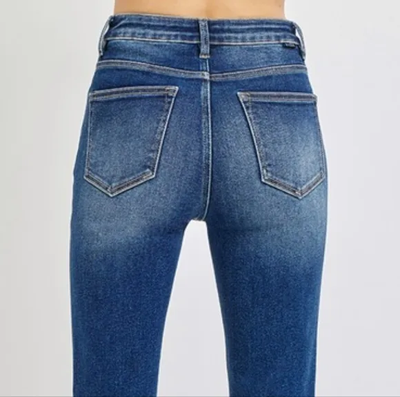 RISEN High-Rise Jeans Button Fly Flare Bell-Bottom Distressed Slim Denim Pants