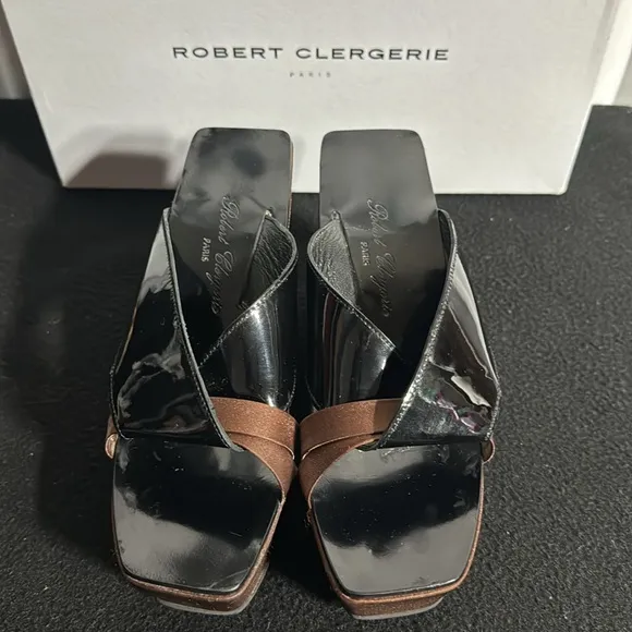 Robert Clergerie black patent leather platform sandals