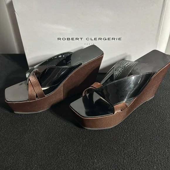 Robert Clergerie black patent leather platform sandals