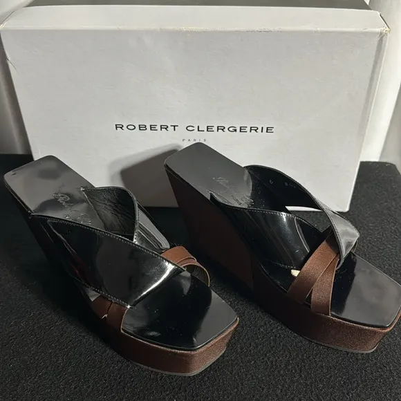 Robert Clergerie black patent leather platform sandals