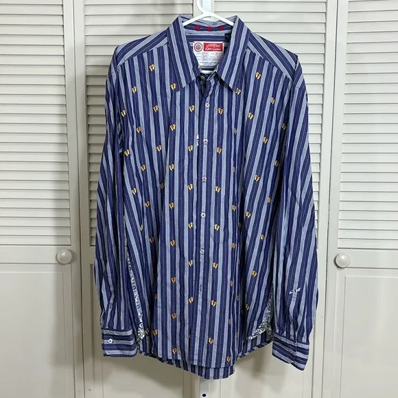 Robert Graham Striped &amp; Embroidered &quot;Summer Theme&quot; Shirt XXL
