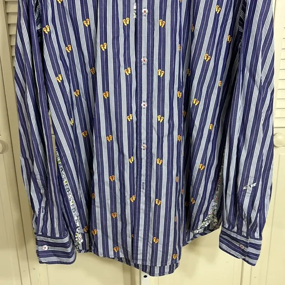 Robert Graham Striped &amp; Embroidered &quot;Summer Theme&quot; Shirt XXL